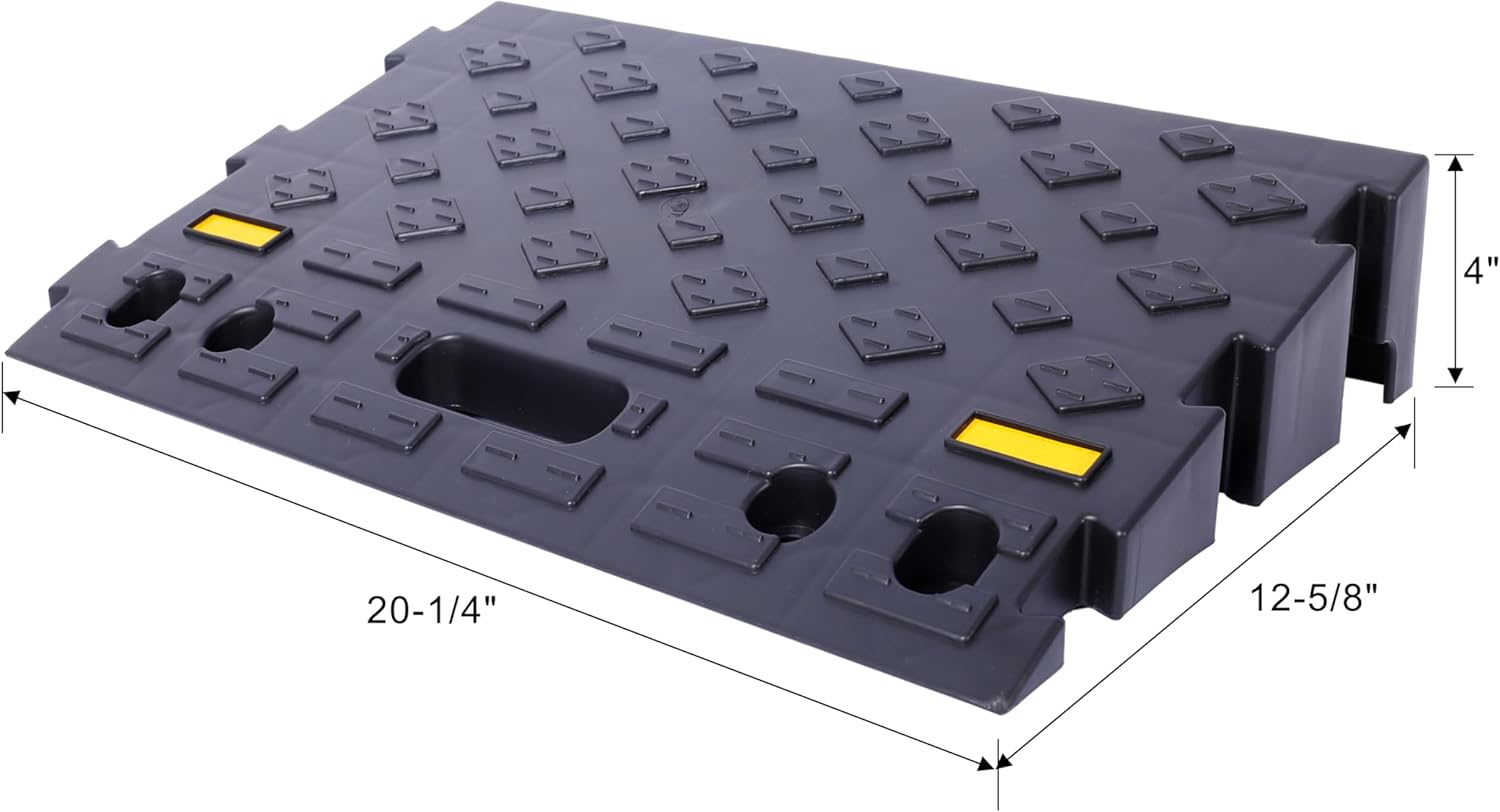 4" high 2-Piece Portable Automotive Curb Ramp, Heavy-Duty Plastic Threshold Ramp Track Interlocking Step Ramp Structure 6600 Lbs Load Capacity for Cars, Wheelchairs, Bikes, Motorcycles