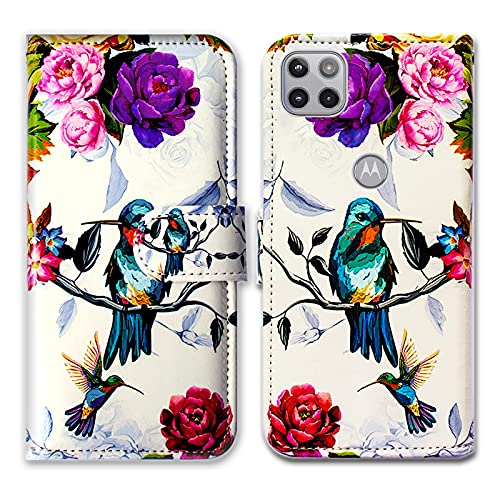 Bcov Case for Motorola One 5G Ace, Hummingbird in Flowers Bird Leather Flip Phone Case Wallet Cover with Card Slot Holder Kickstand for Moto Motorola one 5G UW ace