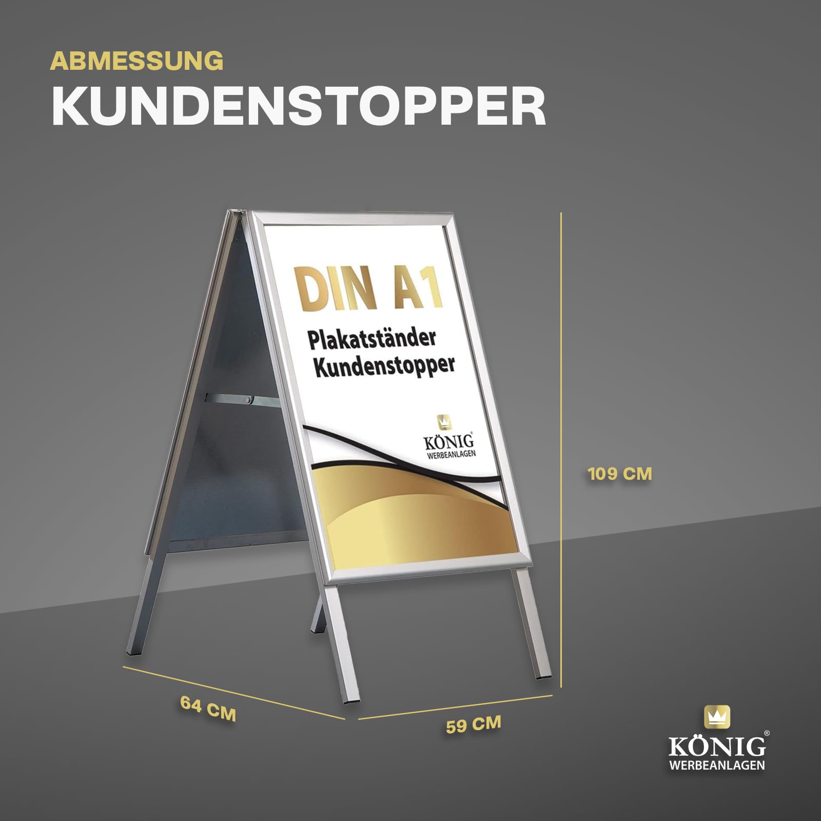 Plakatständer Keitum DIN A1 silber | Ecken auf Gehrung | beidseitig für 2 Plakate | Rückwand aus verzinktem Stahlblech | entspiegelte Schutzscheiben | wetterfest | Kundenstopper Gehwegaufsteller