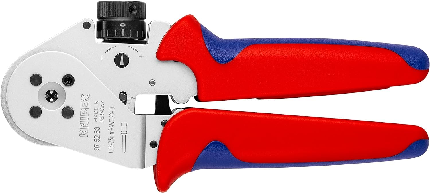 KNIPEX Pince à sertir à quatre points pour contacts tournés chromée avec poignées multimatières 180 mm, 97 52 63