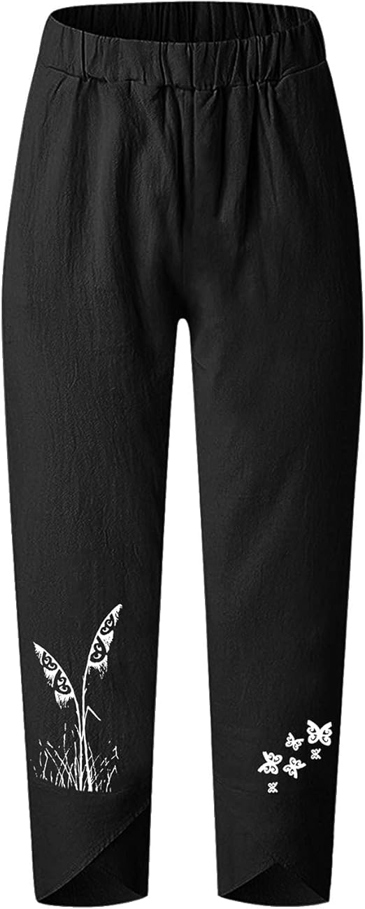 Leinenhose Damen Mit Schmetterlings-Druck - Bequeme Sommer-Haremshose