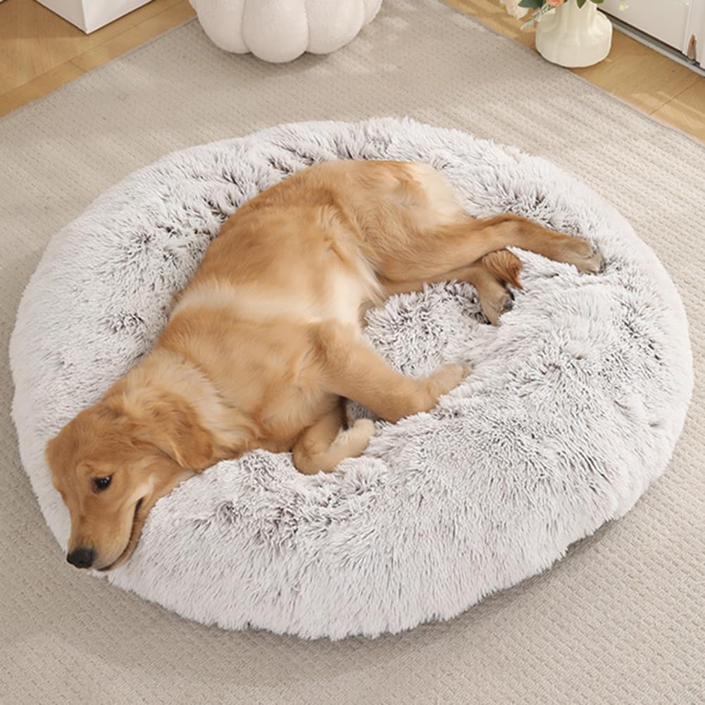 Coussin Rond Chien Grande Taille XXL, Panier Chiens Moelleux et Apaisant, Canapé Lavable, Tapis Matelas Lit Antidérapant pour Petit Moyen Animaux (Café Ombré,L 100 x l 100 x H 14cm)