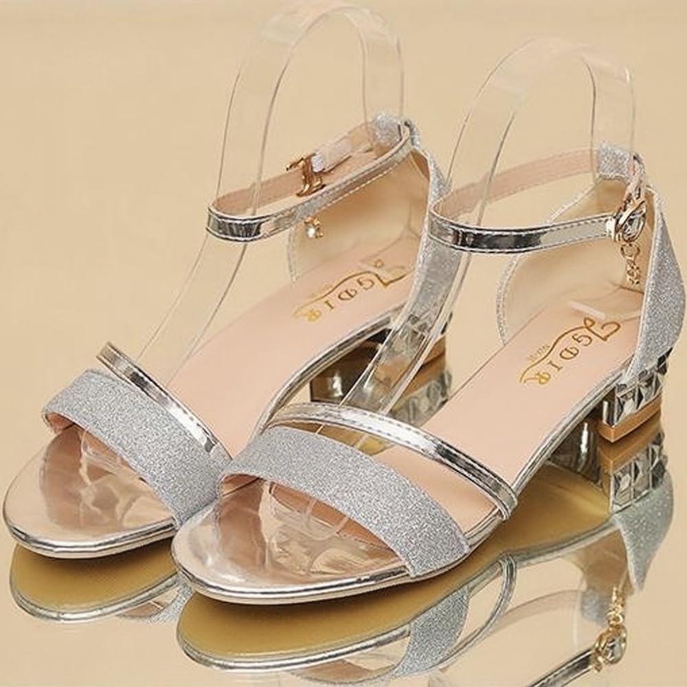 2025 Neu Sandalen Mit Blockabsatz Damen Elegant Sandaletten Mit Pailletten Braut High Heels Sandals Mit Schnalle Sommer Peep Toe Sandalen Freizeit Strandschuhe