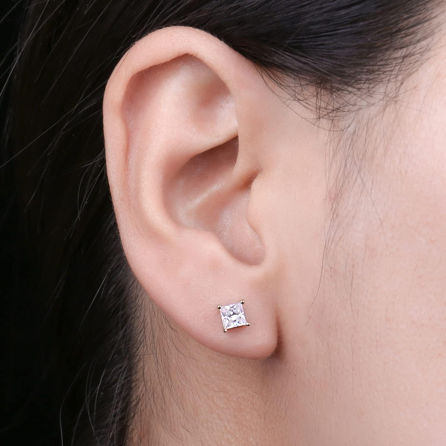 JewelryPalace Princess Cut 0.8ct Moissanite Solitaire Stud Earrings for Women, Square Shape 925 Sterling Silver 14k Gold Plated Earrings for Her, Simulated Diamond Earrings VVS D-F - Image 4