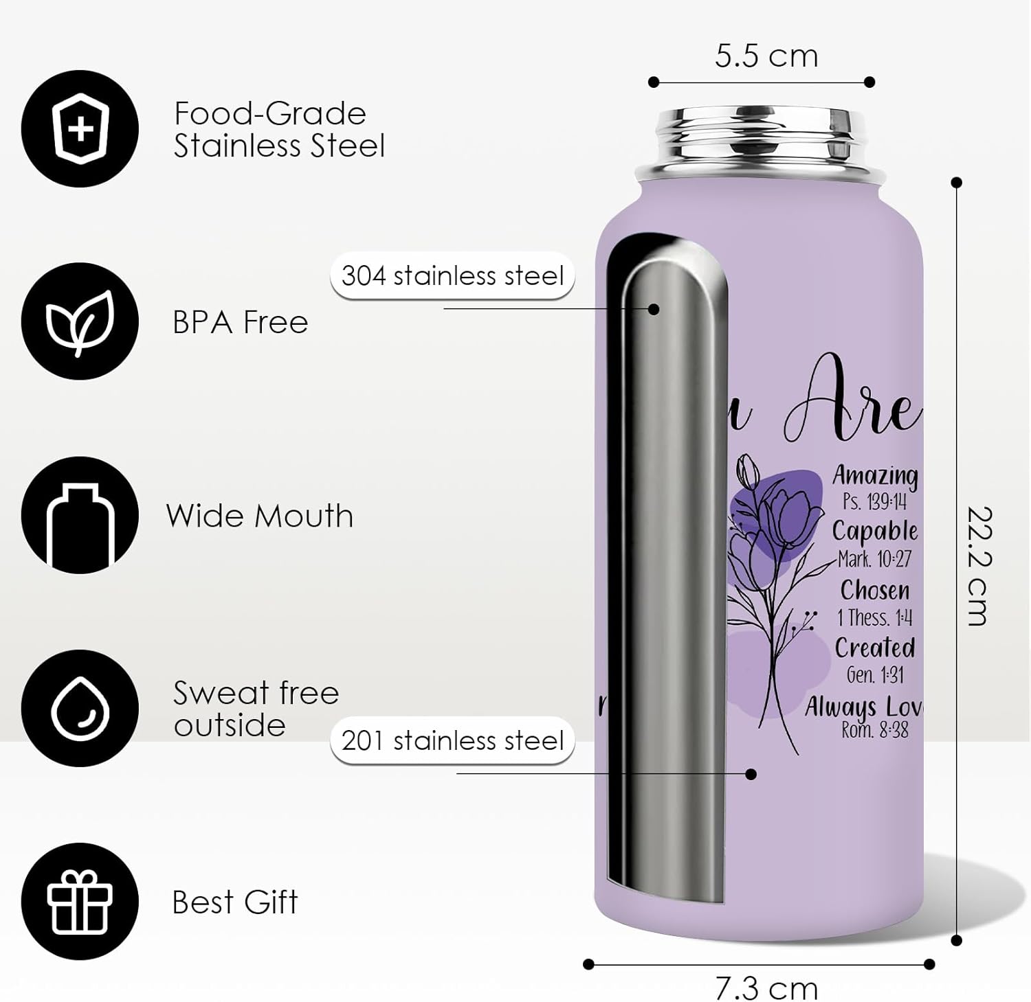 Christian Gifts for Women - You Are Gifts Baptism Tumbler - Inspirational Religious Birthday Presents for Women - Catholic Spiritual Faith Bible Verse Presents Water Bottle for Girl 32oz - Image 9