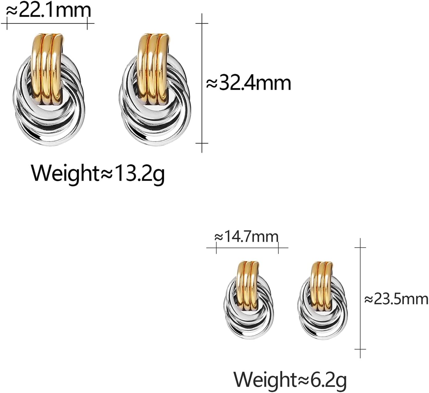 Gold and Silver Two Tone Knot Earrings for Women Gold Statement Earrings Elegant Chunky Double Hoop Earrings Mixed Metal Fashion Dangle Geometric Drop Earrings - Image 4