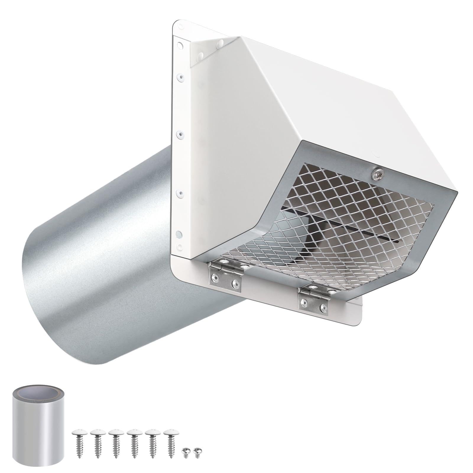 4” Dryer Vent Cover Outside,External Extractor Wall Vent for Dryer, Exterior Vent Cover for House Vent,Dryer Exhaust Vent Cover Outdoor Wall for Range Hood AC Vent,Hooded Wall Vent with Screen&Damper-image-28