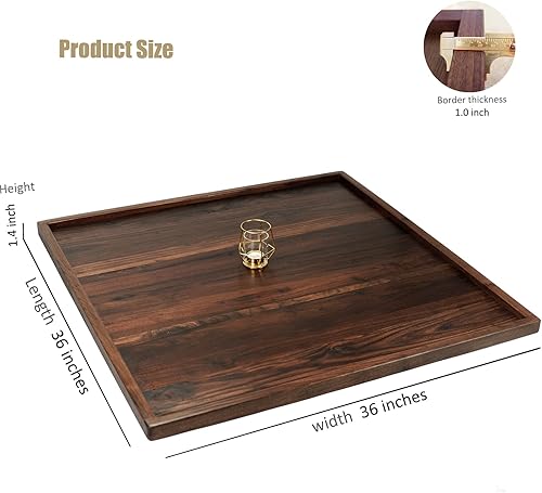 Miniatura 2 de Bandeja otomana cuadrada extra grande de madera de nogal negro de 36 x 36 pulgadas, para servir té, café clásico bandeja decorativa de madera de 3