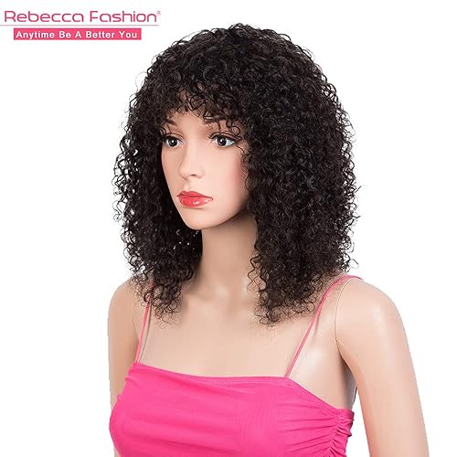 Miniatura 3 de Rebecca Fashion Peluca rizada rizada con flequillo cabello humano corto de 14 pulgadas pelucas Bob rizadas para mujeres negras peluca de cabello