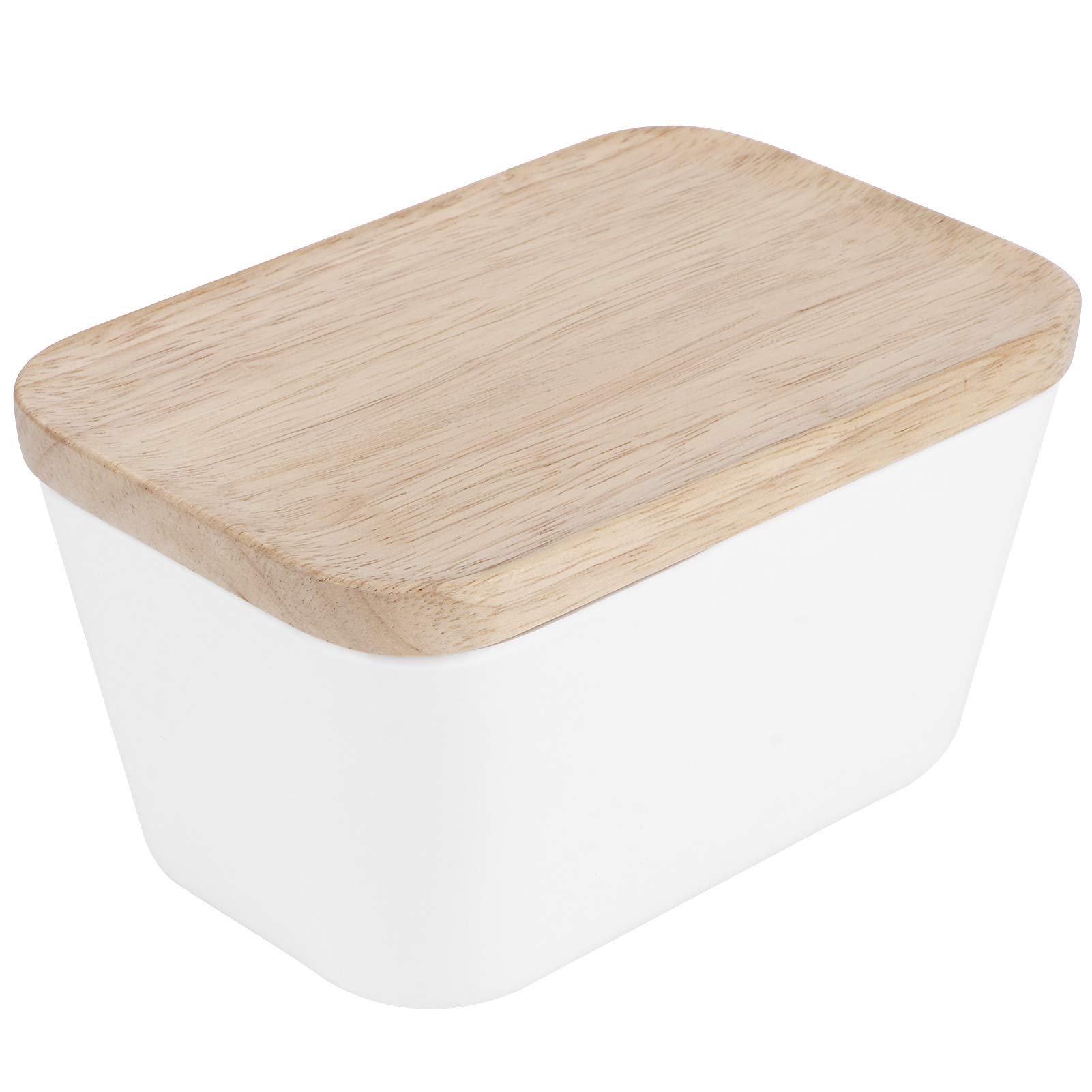 SIXRUN Mantequera con Cuchillo para Mantequilla, Tapa de Haya, Recipiente para Mantequilla de Melamina de 250 Ml para 250 G de , Anillo de Sellado, Tapa que Funciona como Tabla de Cortar, para