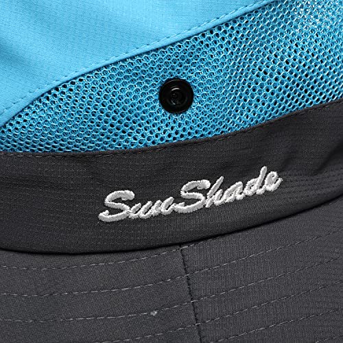 Image of Womens Summer Sun Hat Beach Hat Wide Brim Outdoor UV Protection Hat Foldable Cool Mesh Ponytail Bucket Hat