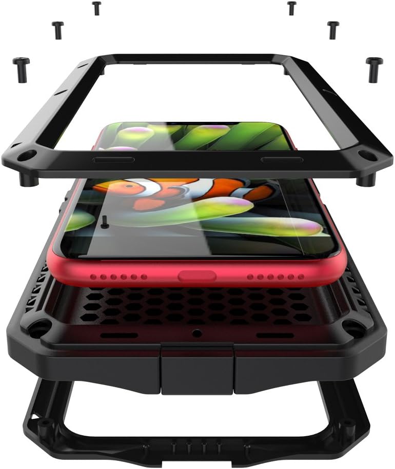 Amever Aluminum Metal Case with Silicone Frame - Water Resistant Shockproof Heavy Duty Tempered Glass Screen Protector Dual Layer Protective Case for iPhone Xs Max - Black