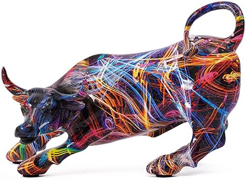 Simple Creative Bull Resin Statue Gifts Modern Home Decoration Living Room Bedroom Study Room Office Desktop Bull Decoration Graffiti Colorful Art Resin Craft Animal Scupture B