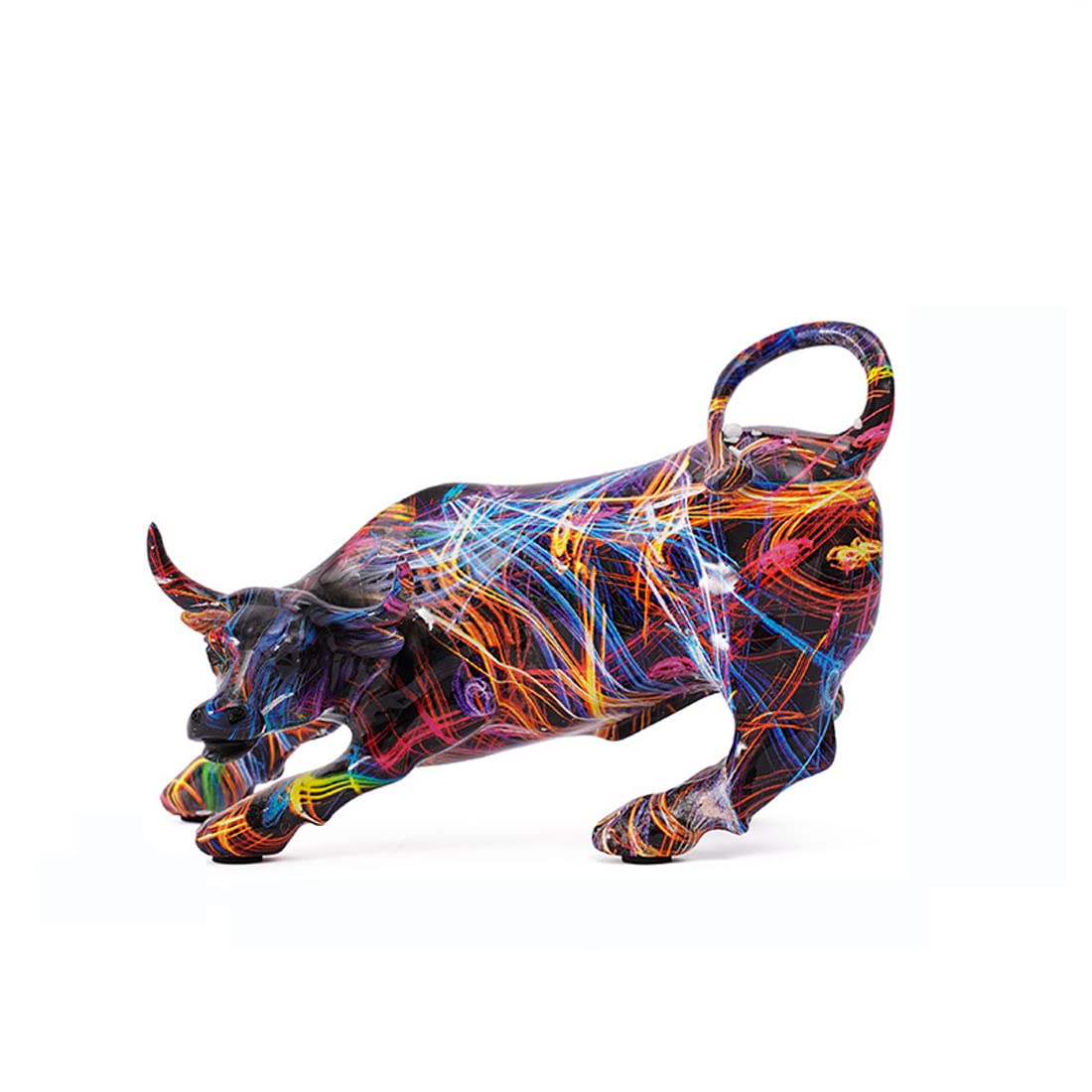 eLymwoo Simple Creative Bull Resin Statue Gifts Modern Home Decoration Living Room Bedroom Study Room Office Desktop Bull Decoration Graffiti Colorful Art Resin Craft Animal Scupture (B)