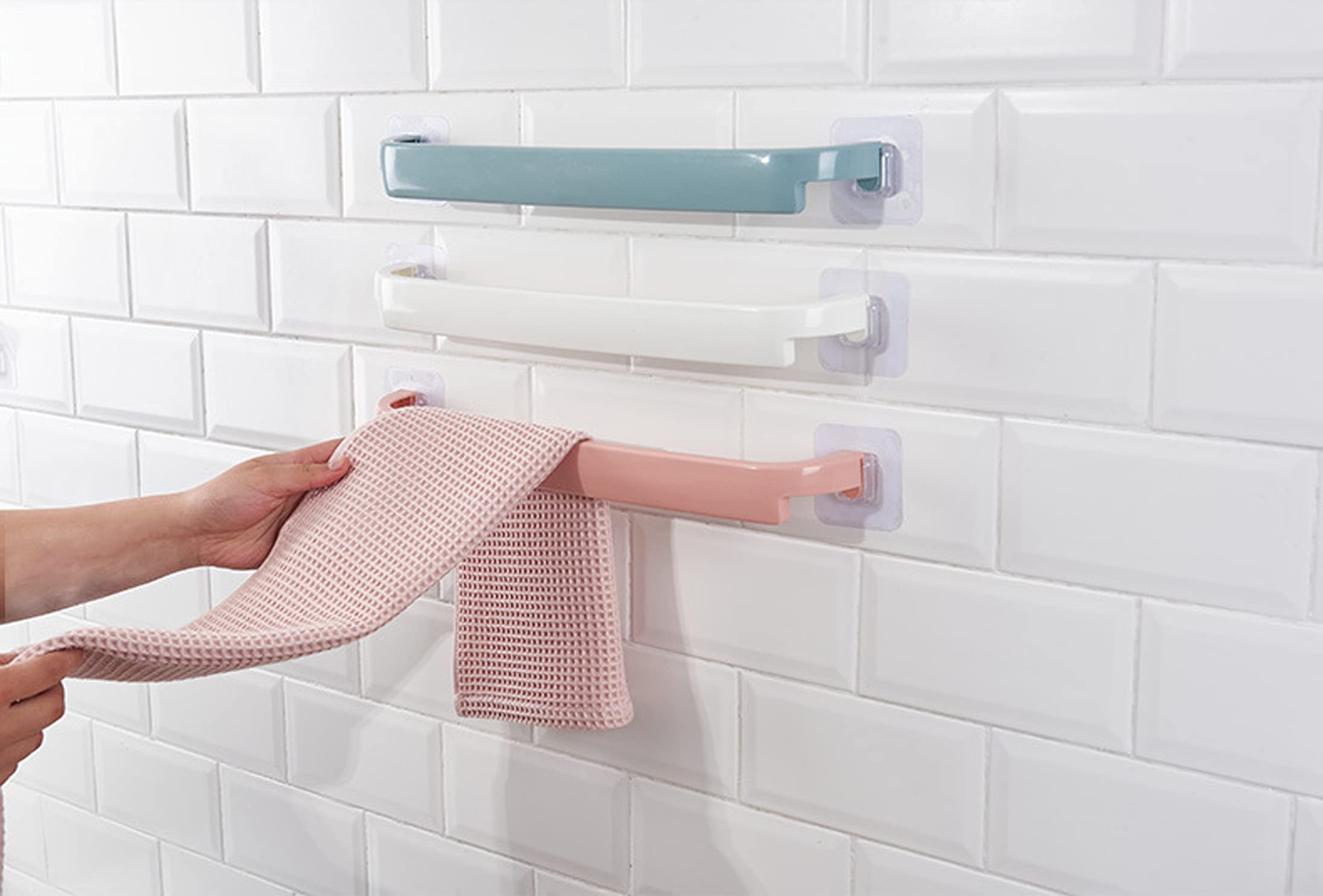 ARURA (LABEL) Plastic Bathroom Towel Bar | Self Adhesive No Drilling Waterproof Towel Rack | Bath Towel Holder (1 PC) (Multi Color)