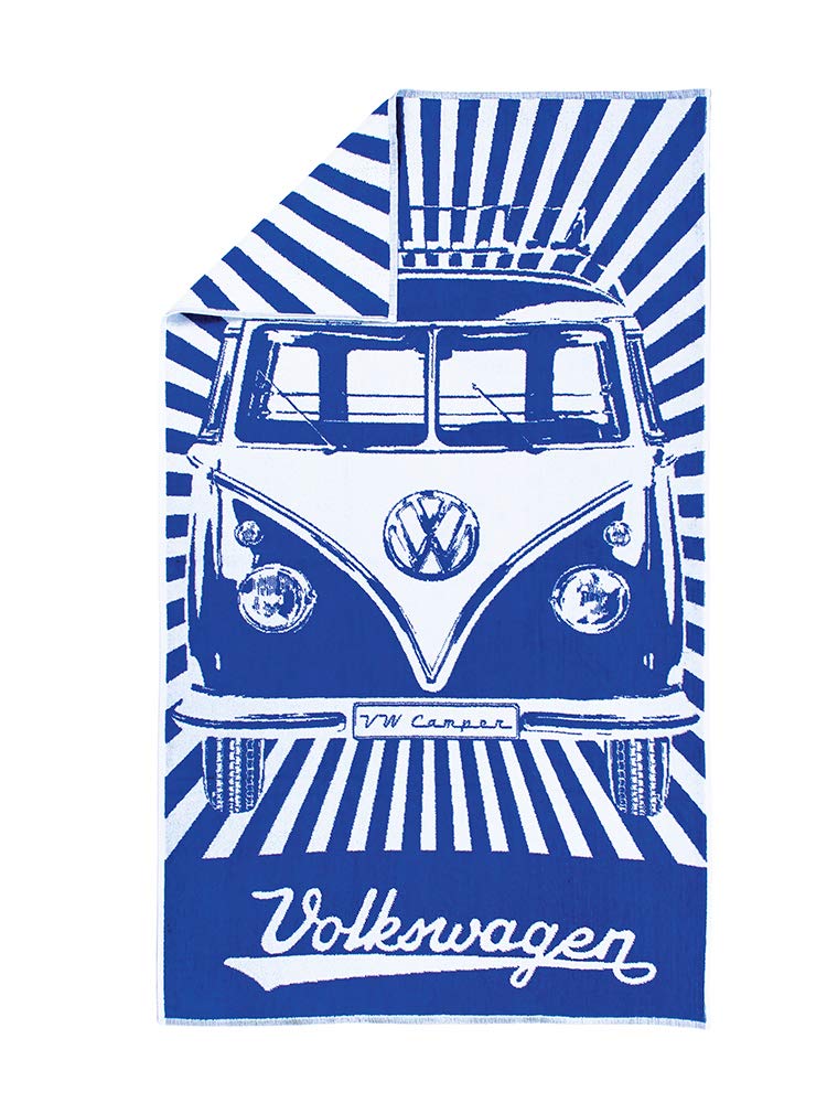 BRISA VW Collection – ręcznik plażowy do sauny Volkswagen w stylu T1 Bulli Bus (Samba/Stripes/niebieski)
