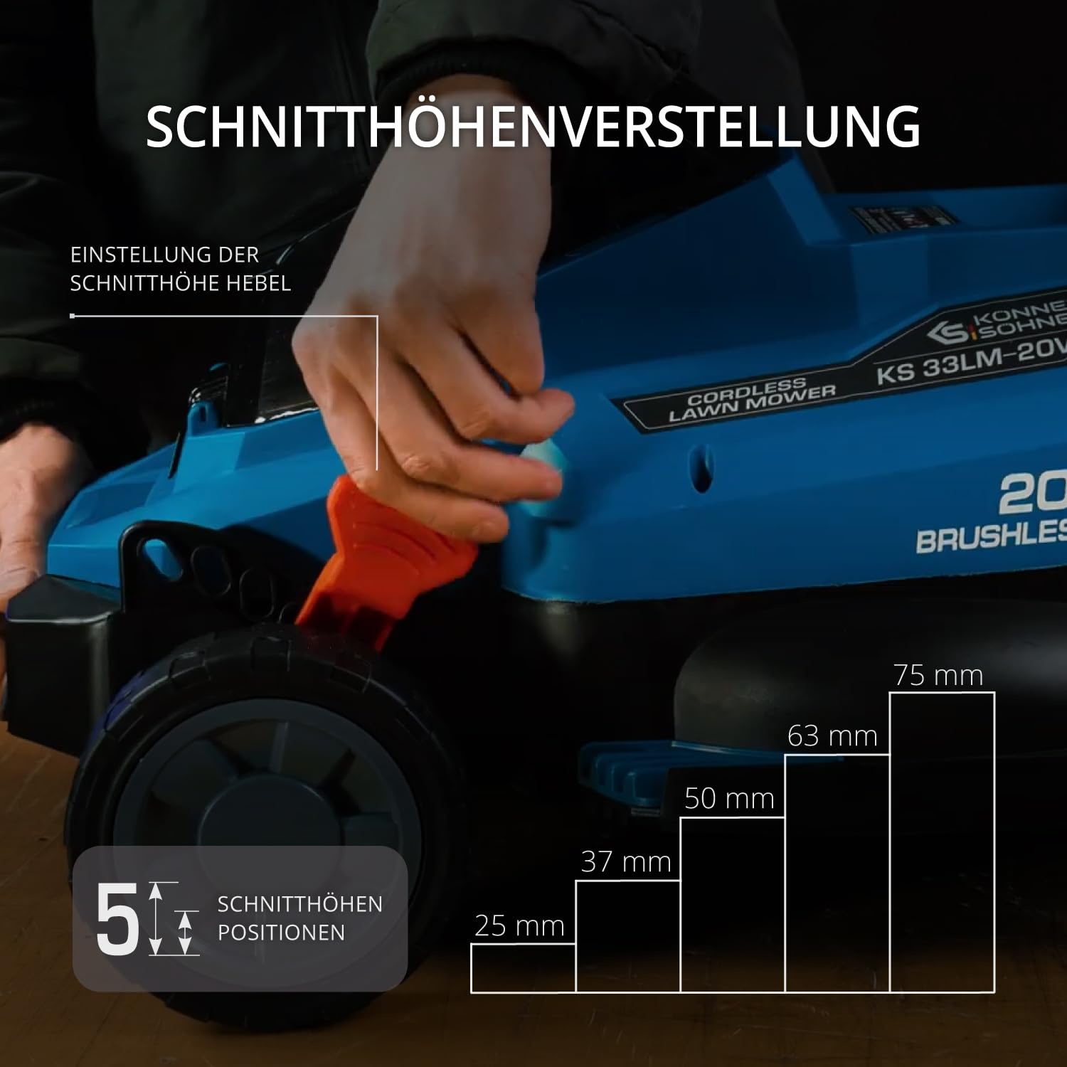 K&S Könner&Söhnen Zestaw do urządzeń ogrodowych zasilanych akumulatorem, do pielęgnacji trawnika, KS 33LM-BCT20V-SET 20 V i kosiarka (5 pozycji) do pielęgnacji trawnika, ładowarka + akumulator 4 Ah