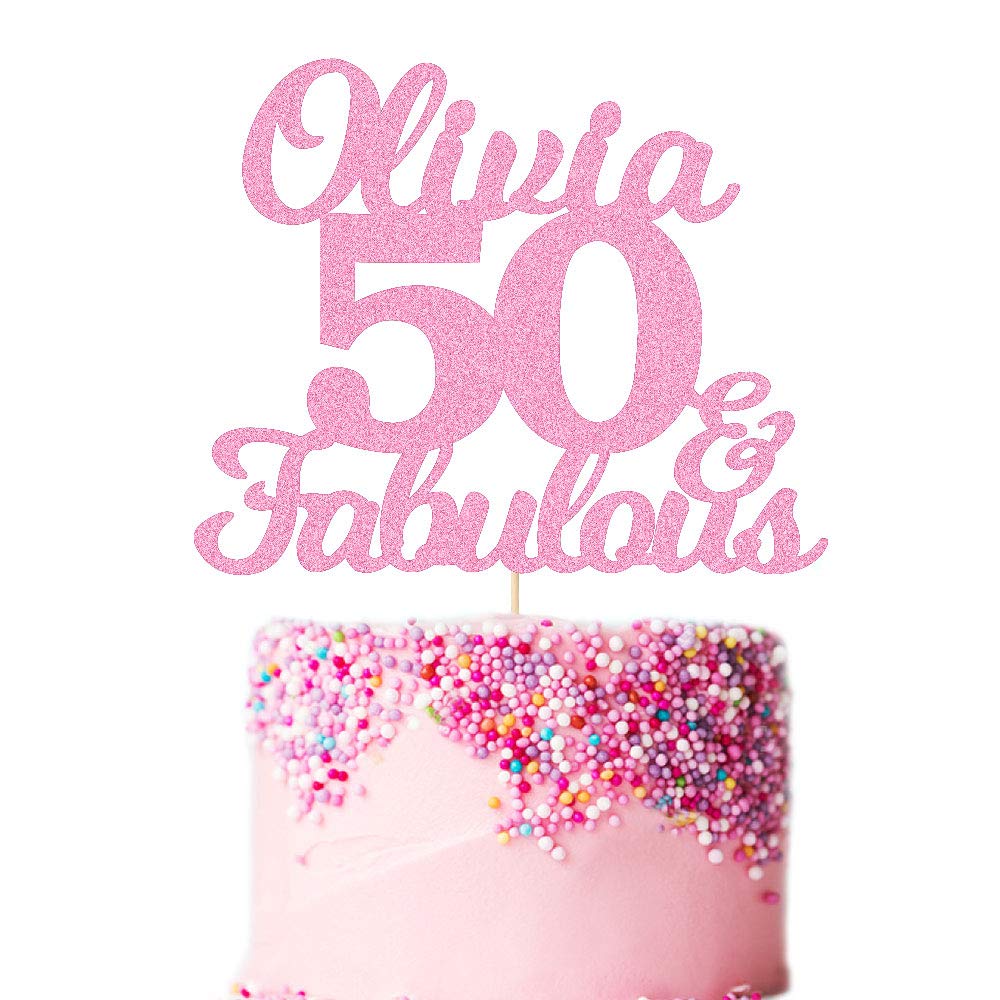 Personalised Birthday Cake Topper | Customized with Any Name Age Cake Decoration 16th 18th 21st 30th 40th 60th | Double Sided Glitter Card (Baby Pink)