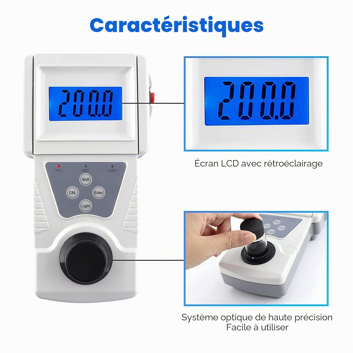 Turbidimètre Portable 0-200NTU | Testeur de Qualité d'Eau pour Potable Piscine Laboratoire & Brassage Vin, Mesure Haute Précision