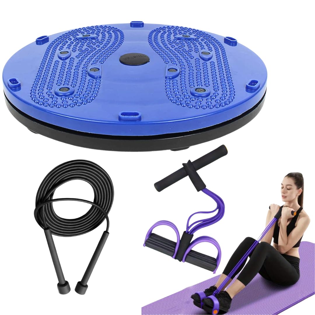 4 Rubber Tummy Trimmer with Twister Disc & Skipping Rope Home Gym Fitness Combo multicolor-image-4
