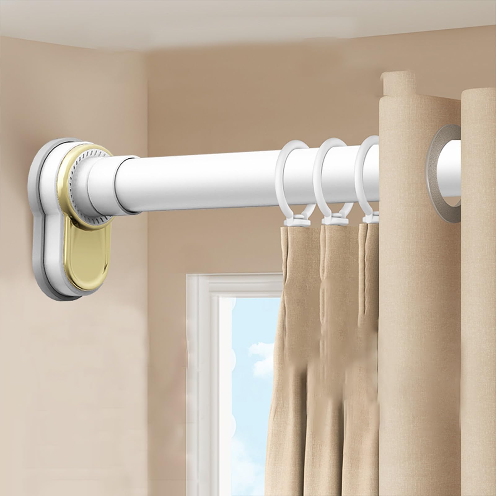 WQPMNYG Adjustable No Drill Curtain Rods for Windows – Indoor & Outdoor Aluminum Curtain Track Wall-Mounted Room Divider Clothes Hanging Pole (White 2.5m-3.7m / 8.2ft-12.1ft)