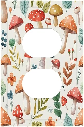Cubierta decorativa de placa de salida de hongo de 1 cuadrilla, placa de pared dúplex individual, estilo bohemio, colorido, flora botánica,