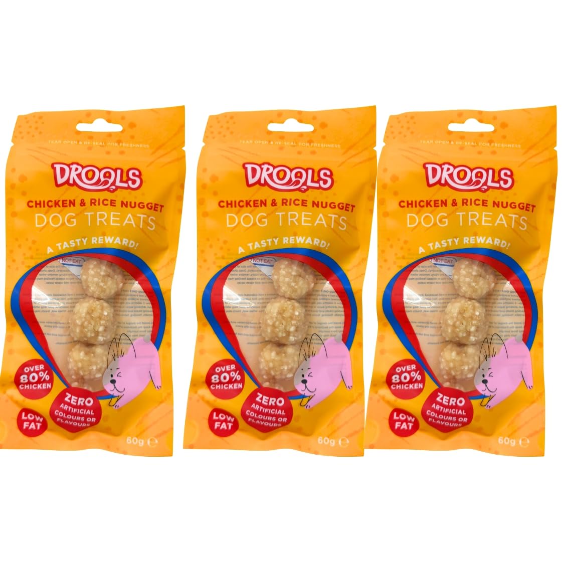 Dog Treats Chewy & Crunchy Chicken Snacks Dumbbell, Nugget, Sweet Potato, Stick, Calcium Bone Low Fat, Real Meat, No Artificial Colours 3 Pack Zvire (Pack Of 3, Chicken & Rice Nugget Dog Treats 60g)
