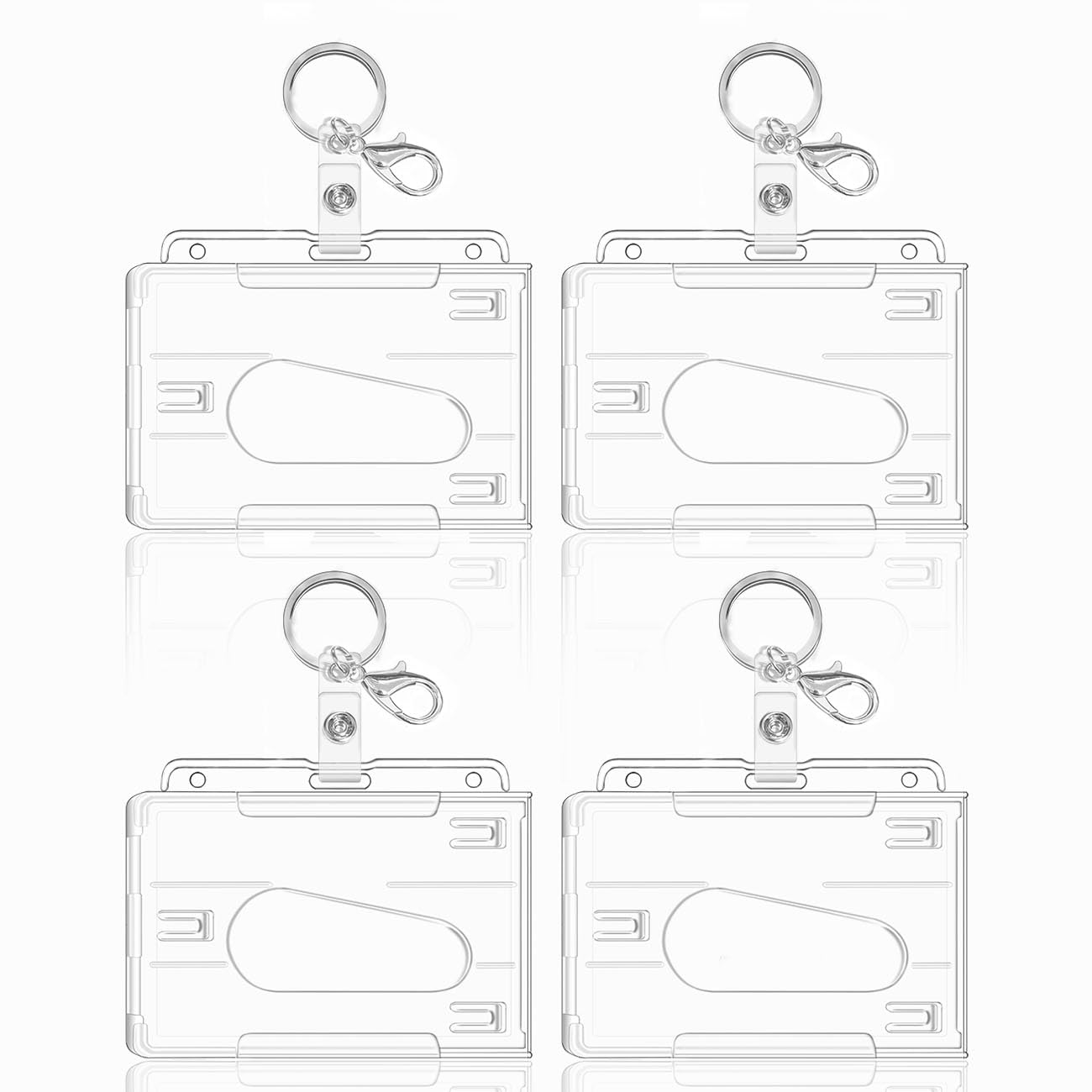 PaiLeWei ID Card Holders, 4 pcs Hard Clear Badge Holder, ID Card Holder for Office,School, ID Credit Cards,ID Clip,Pass Holder (A4 - Set)