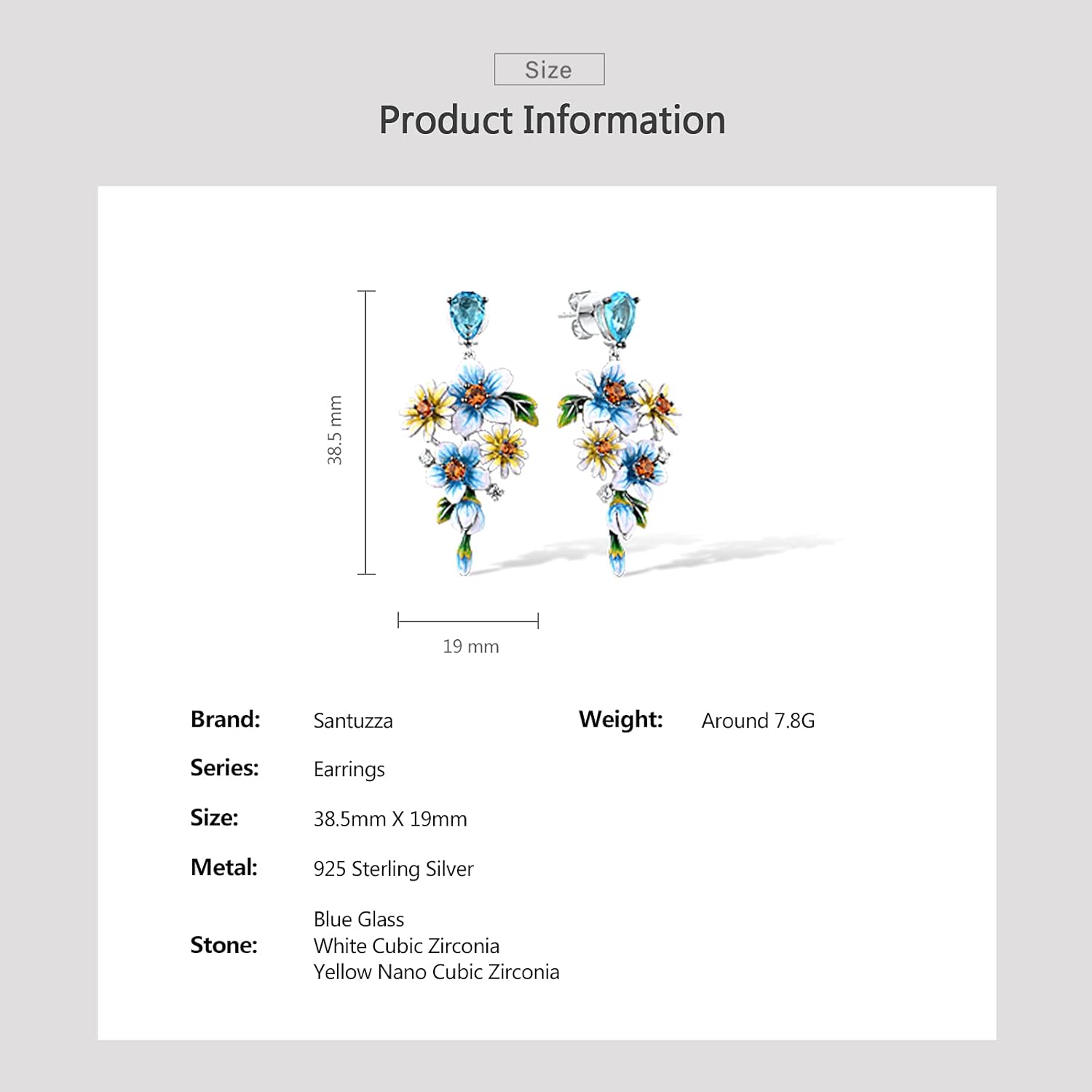 Santuzza 925 Sterling Silver Gemstone Enamel Flower Earrings - Image 6