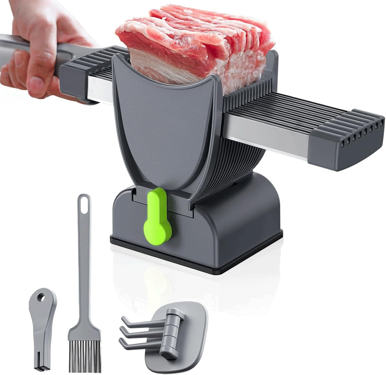 Fresh Meat Slicer Manual with 17 Stainless Steel Blades, Adjustable 2mm 4mm Thickness, Multi-Function Slicing & Dicing Tool for Beef, Pork, Chicken, Jerky, Meal Prep & Home Cooking