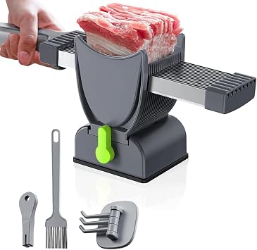 Fresh Meat Slicer Manual with 17 Stainless Steel Blades, Adjustable 2mm 4mm Thickness, Multi-Function Slicing & Dicing Tool for Beef, Pork, Chicken, Jerky, Meal Prep & Home Cooking
