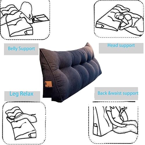 Miniatura 8 de Almohada triangular de cuña tamaño individual XL con un bolsillo lateral, cojín grande para cabecero, respaldo, almohadas de cuña con funda