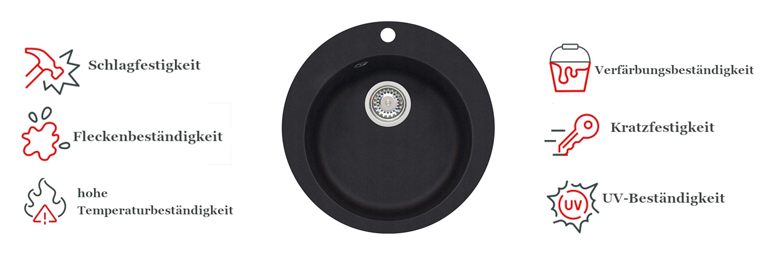 VBChome - Fregadero con grifo (50 cm de diámetro, redondo, ovalado, sifón)