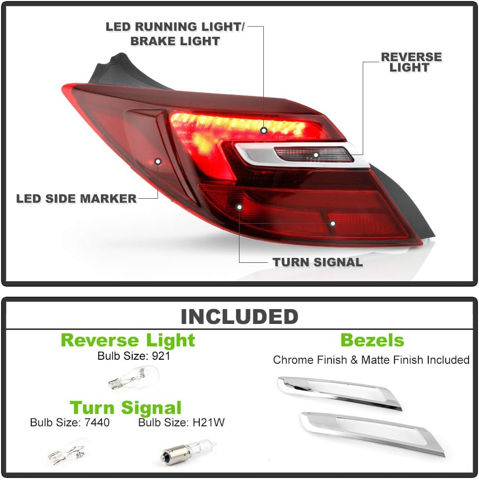 ACANII - For 2014 2015 2016 2017 Buick Regal LED Tail Light Brake Lamp Outer Assembly Replacement Left Driver Side