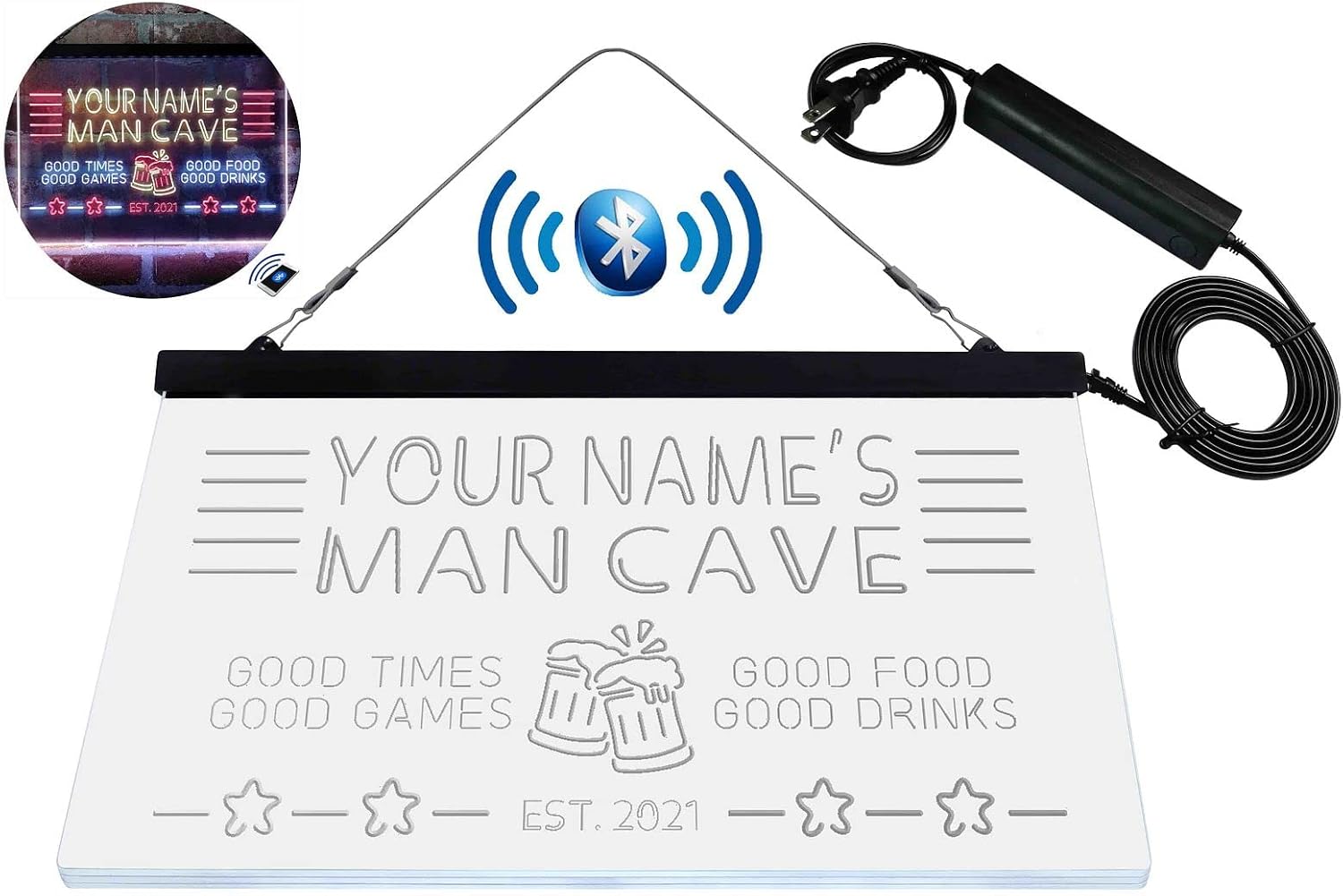 Personalized Man Cave Home Bar Tri-Color LED Neon Light Sign st9-x0012a, a Unique 3D Engraved Art Decor | Customize Name Date Text Quote Font White & Red & Yellow 13 x 8.7 Inches st9s32-x0012a-tm-wry