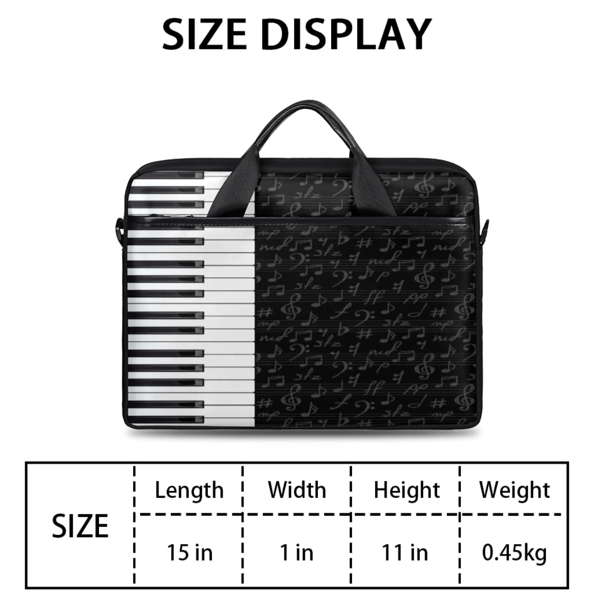Music Notes Piano Keys Shoulder Messenger Bag Waterproof Laptop Briefcase with Handle and Padded Strap Case Sleeve for 13-15.6 Inch Laptops