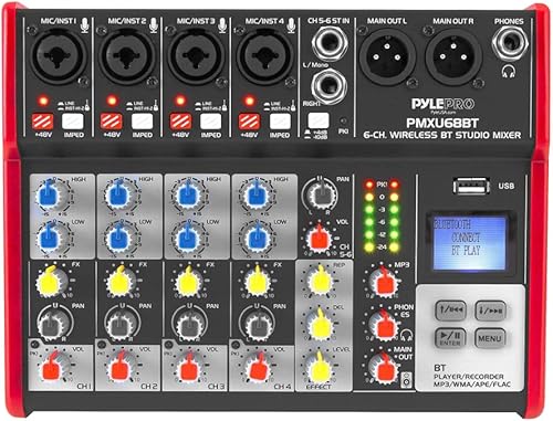Miniatura 2 de PYLE Sound - Consola digital portátil profesional de 6 canales compatible con Bluetooth con mezclador USB interfaz de audio para grabación de