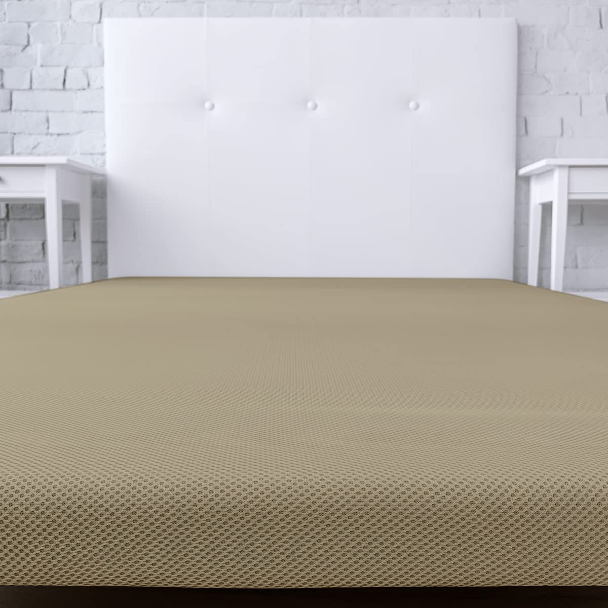 Somnia Descanso - Base Tapizada 3D Reforzada, Gran Estabilidad con 5 Barras de Refuerzo 6 Patas metálicas roscadas de 25cm, 150x190, Beige