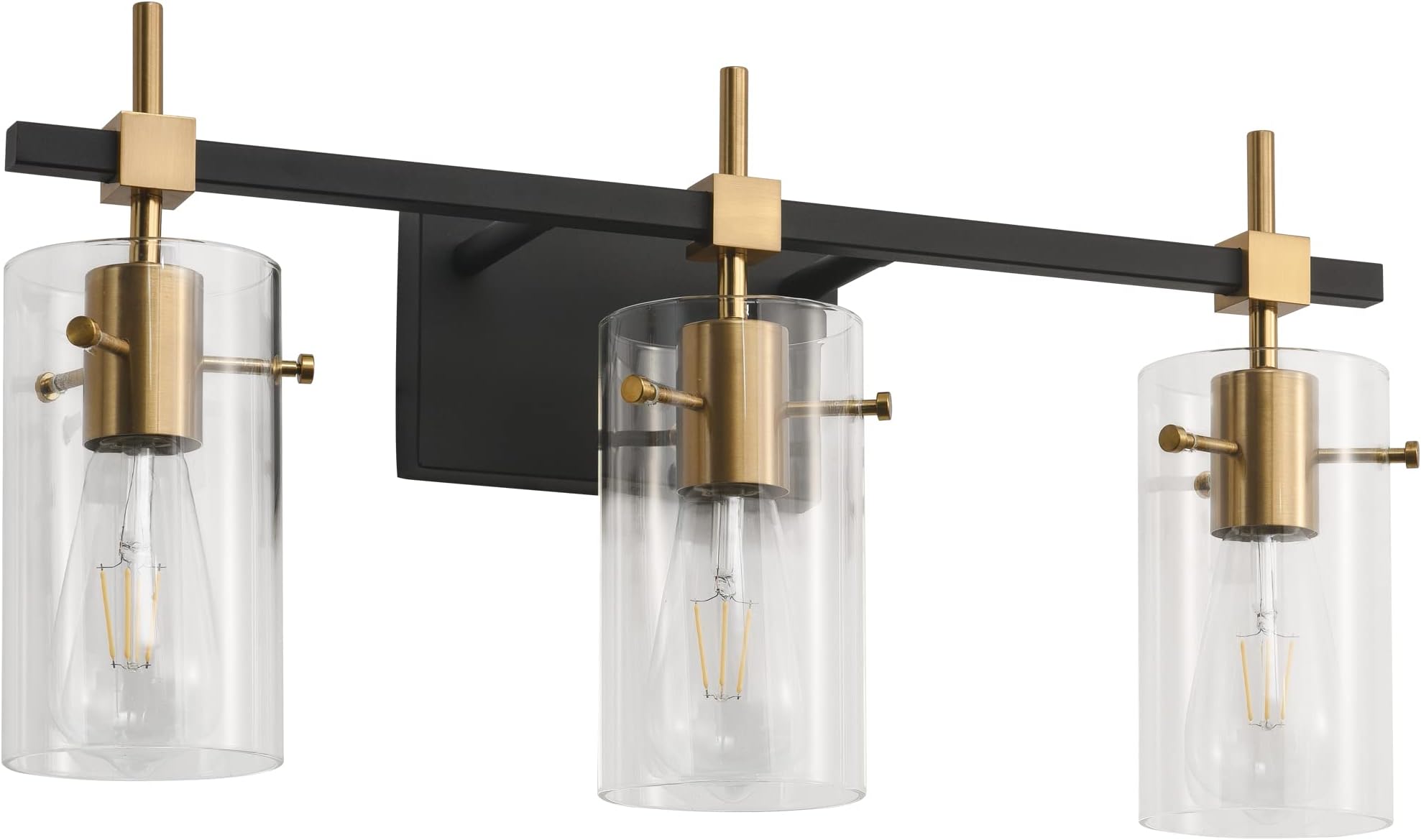 - SOLFART Vintage Vanity Lights Bathroom Light Fixture Over Mirror for Bath Glass Shade Light Black and Brass Modern Style 3 Lights