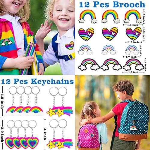 Leesgel Rainbow Party Decorations, 156pcs Rainbow Party Bag Fillers with Keychains Goodie Bags Bracelets Blowers Temporary Tattoos Sealing Stickers for Kids Birthday Party Supplies Favours