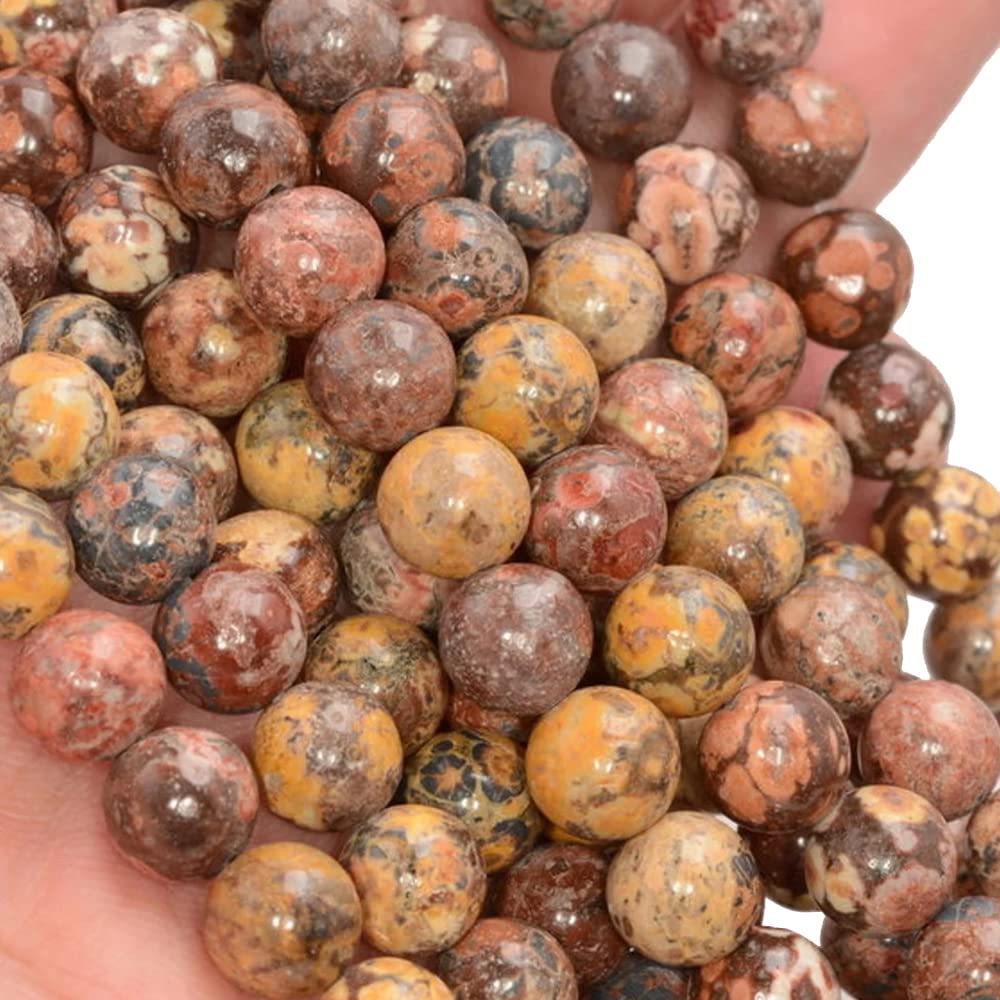 GenericNatural Leopard Skin Jasper Gemstone Round Smooth Beads 15.5" Strand 4mm, 6mm, 8mm and 10mm for Jewelry Making (10 MM)