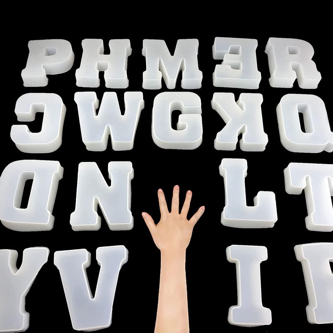 7 inch Large Silicone Resin Letter Molds, 26 Letter Resin Molds For Epoxy Crafts, 3d Alphabet Silicone Mold Candle Diy Mould, Epoxy Resin Casting Art Craft Gypsum Polymer Aromatherapy Mould (A-Z 26PC)