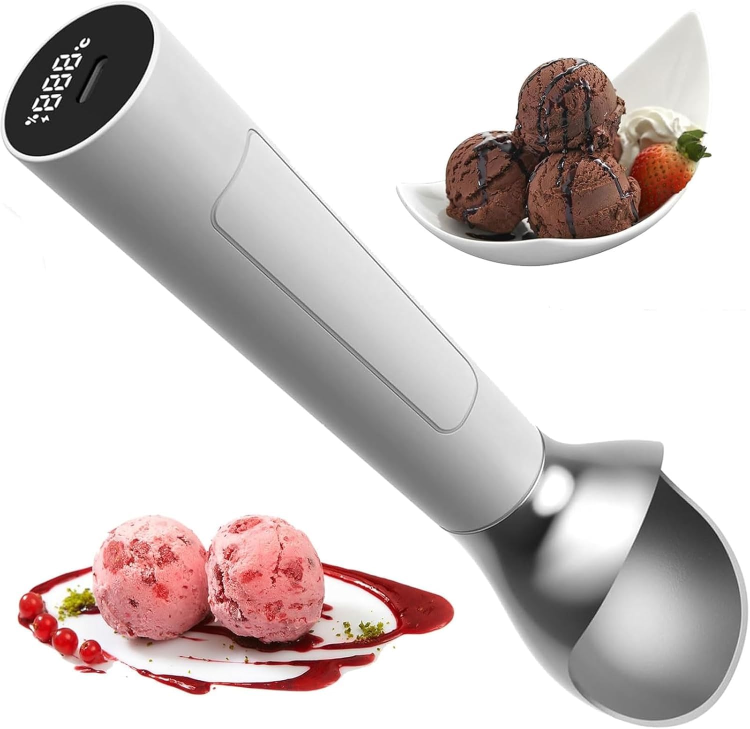 Cuchara eléctrica recargable para helado, cuchara termostática calentada de 2 onzas, impermeable IP67, fácil de limpiar, para todas las edades
