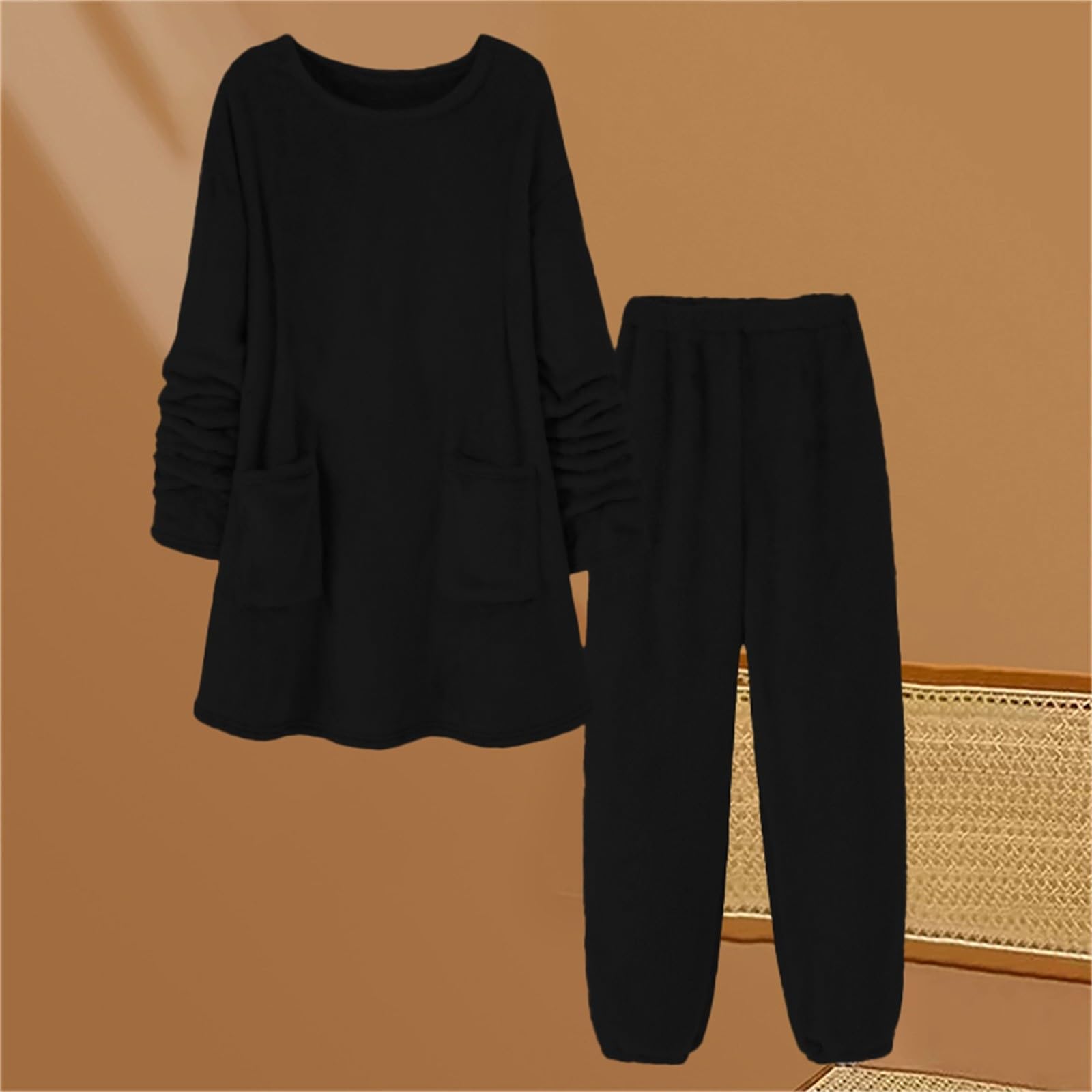 Set da casa da donna, 2 pezzi, maglia a maniche lunghe e pantaloni per uomo