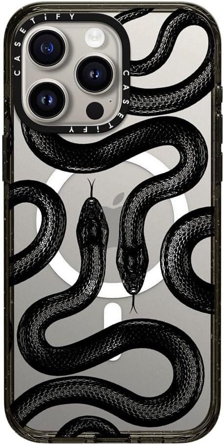 CASETiFY Impact Case for iPhone 15 Pro Max [4X Military Grade Drop Tested / 8.2ft Drop Protection/Compatible with Magsafe] - Animal Prints - Black Kingsnake - Clear Black