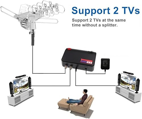 Miniatura 5 de PBD WA-2608 Antena de TV HD digital amplificada para exteriores con poste de montaje y cable coaxial RG6 de 40 pies de alcance de 150 millas de