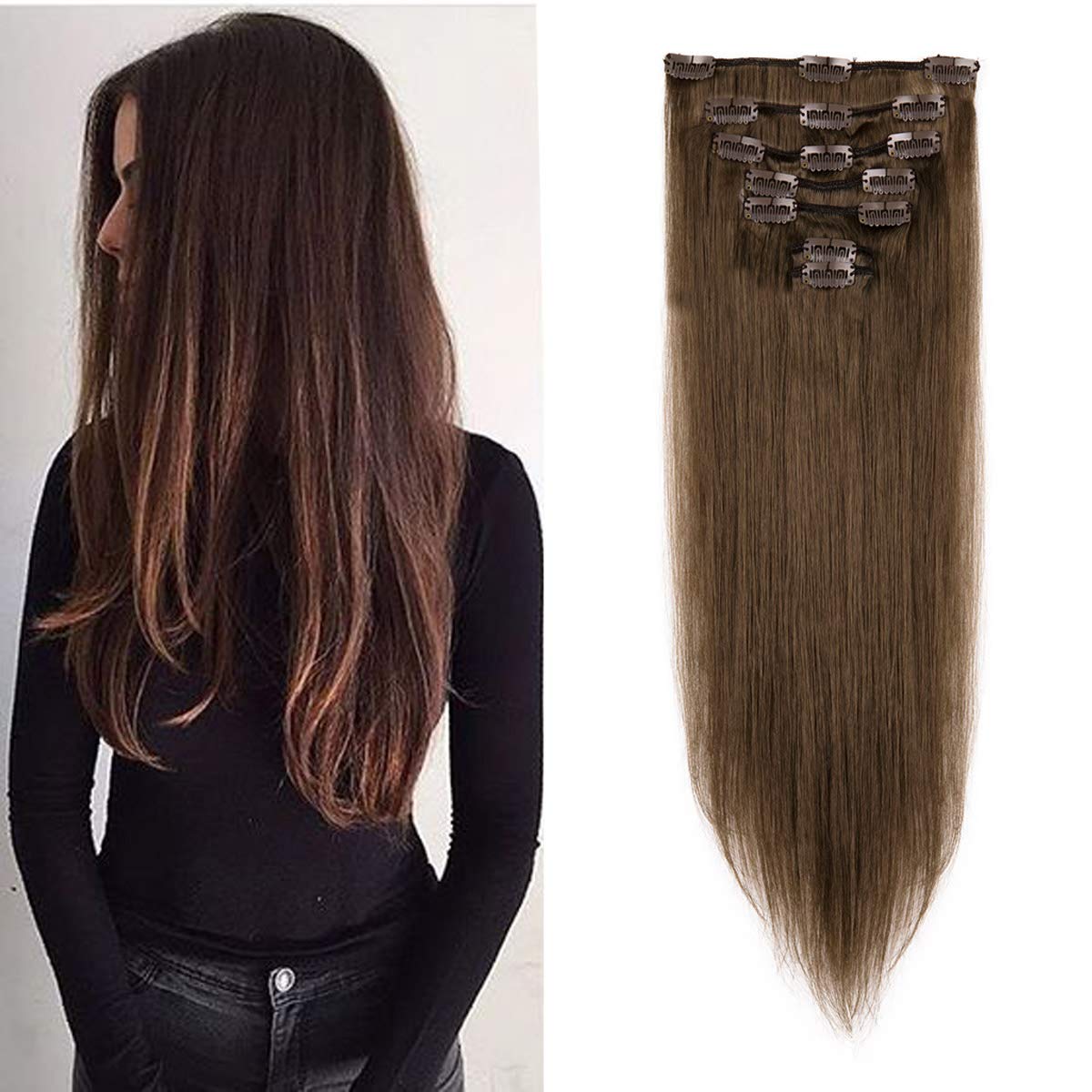 100% Remy Human Hair Clip in Extensions 16''-22'' Grade 7A Quality Full Thick Long Soft Silky Straight 7pcs for Women Beauty