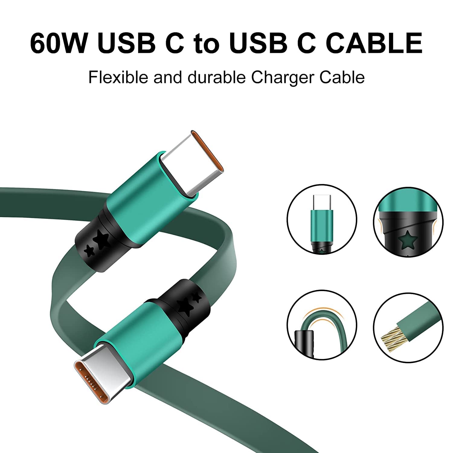 Amuvec 60W USB-C Auf USB-C Ladekabel 1m – Einziehbar, PD 3.0, Für IPhone 15/16, Galaxy S24, Laptops & Mehr