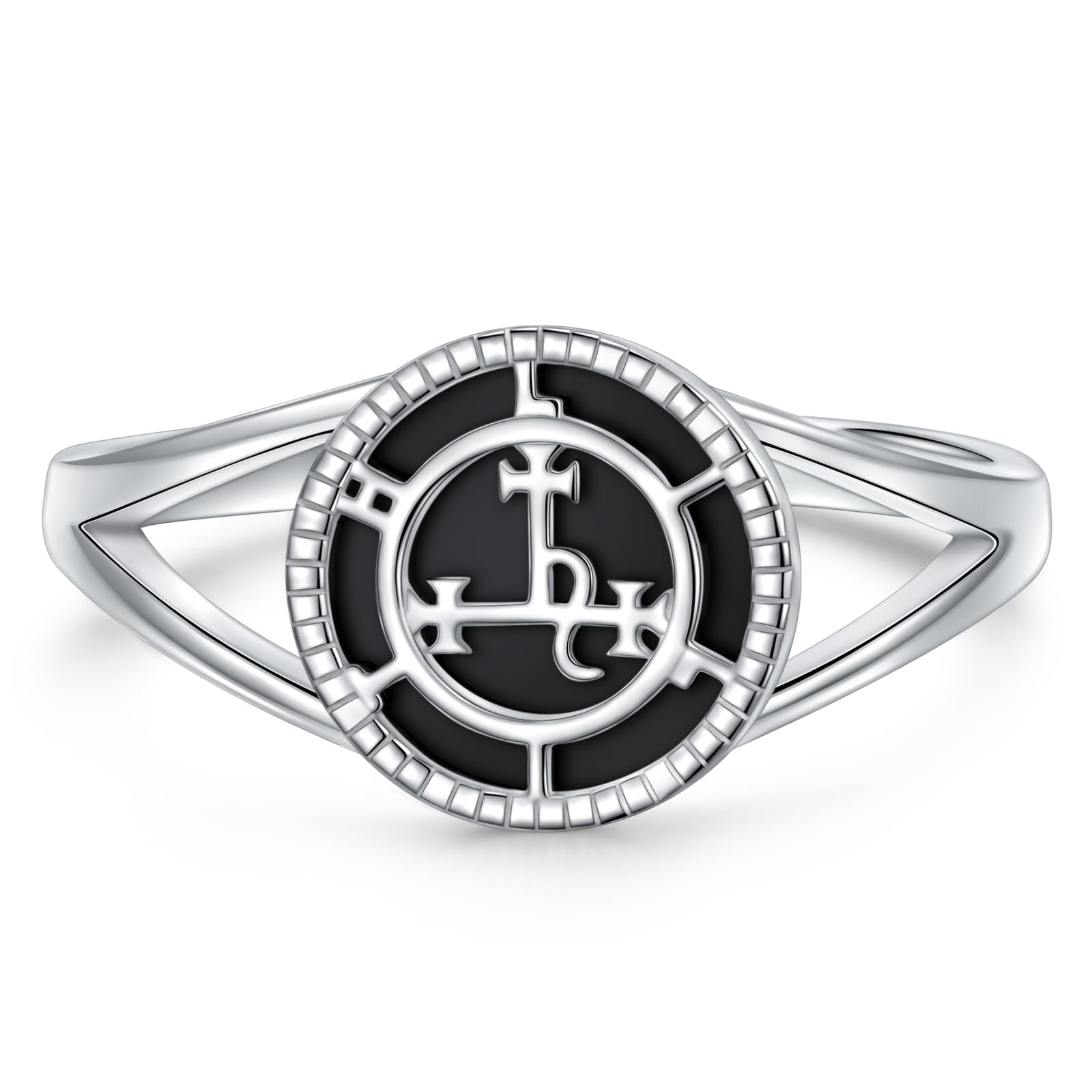 DAOCHONG Sigil of Lilith Abalone Shell Statement Ring S925 Sterling Silver Sigil of Lilith Statement Ring Gifts for Women Men Black Onyx 8