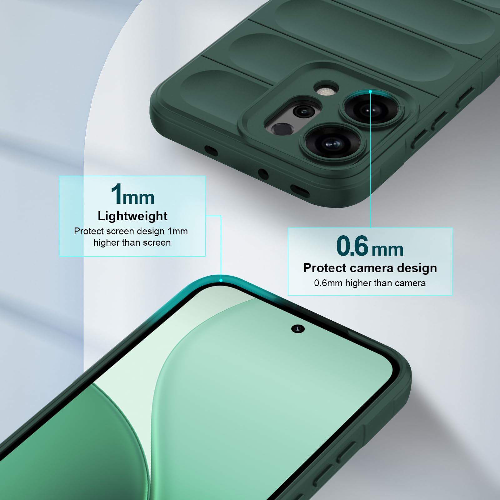 BonYonka Funda para OPPO Reno 14 5G, Case de Silicona Resistente a Golpes y Arañazos, Forro de Microfibra Suave, Funda Integral con Protección para La Cámara, Verde — view 7